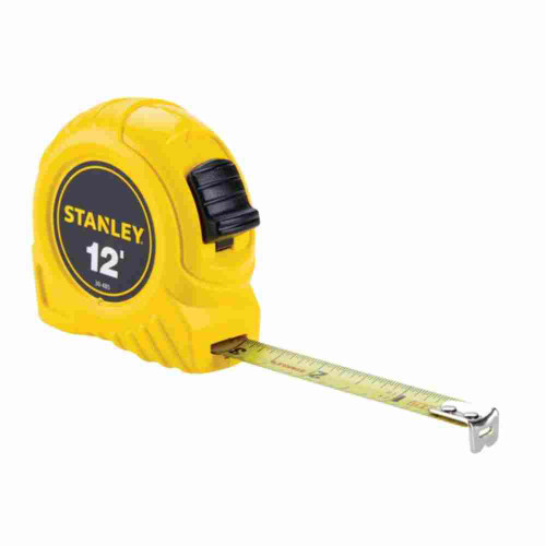 Stanley 30485 12 feet Visibility Tape Measure showing with first few inches pulled out showing the tape measure blade