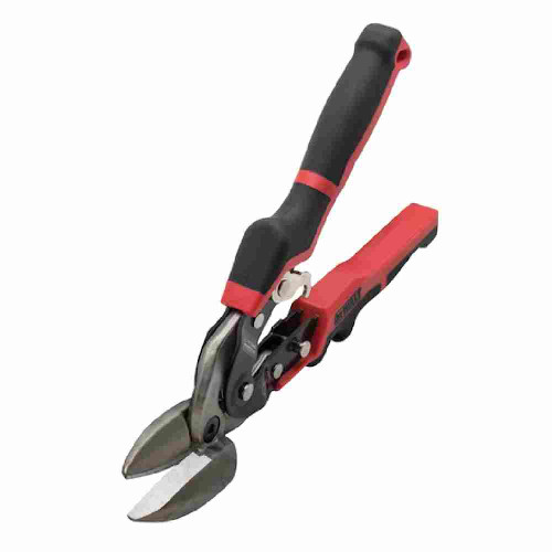 DeWalt DWHT14677 Offset Left Cut Ergo Aviation Snip showing with jaws open ready to cut