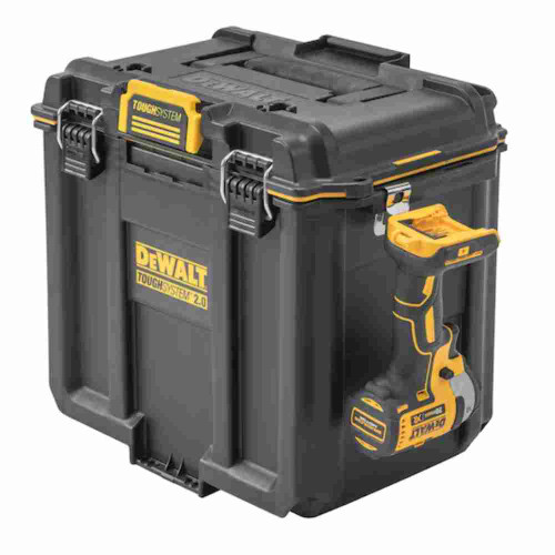 DeWalt DWST08035 TOUGHSYSTEM 2.0 Deep Compact Toolbox showing with tool attached with intergraded slots (Impact driver sold separately)