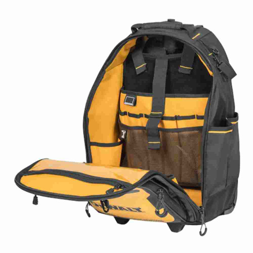 DeWalt DWST560101 Professional Backpack on Wheels showing with the main pocket folded open