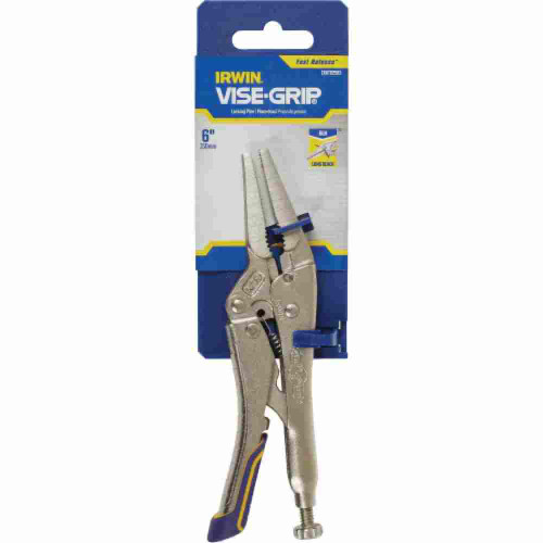 Irwin IRHT82583 Vise-Grip 6LN Fast-Release 6 inch Long Nose Locking Pliers with Wire Cutter showing in packaging