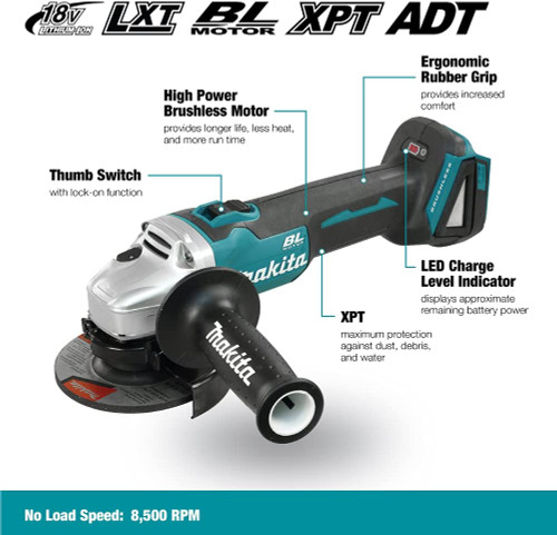 Makita DGA454Z 18V LXT Cordless 4-1/2 inch Angle Grinder with Brushless Motor (Tool Only)