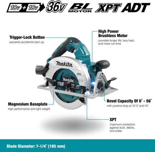 Makita DHS780Z 36V (18Vx2) LXT 7-1/4 inch Cordless Circular Saw with Brushless Motor (Tool Only)