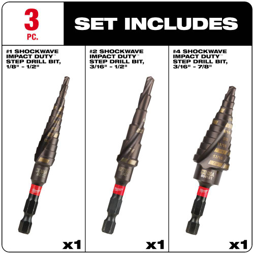 Milwaukee 48-89-9254 3pc SHOCKWAVE Impact Duty Set showing inclusions of the kit