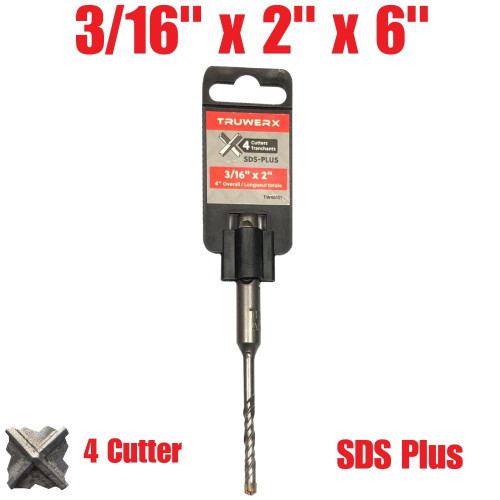 Truwerx 46101 3/16 Inch x 2 Inch x 4 Inch SDS-Plus 4-Cutter Rotary Hammer Drill Bit