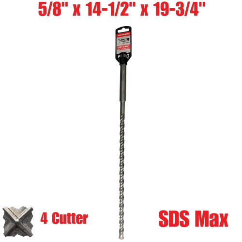 Truwerx 46163 5/8 inch x 14-1/2 inch x 19-3/4 inch SDS Max 4-Cutter Rotary Hammer Drill Bit