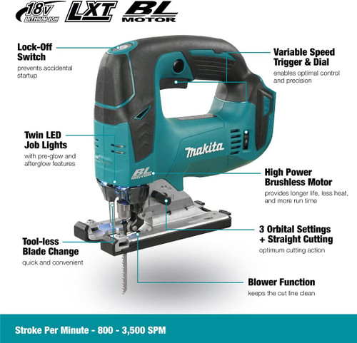 Makita DJV182Z 18V LXT Cordless D-Handle Jig Saw with Brushless Motor (Tool Only)