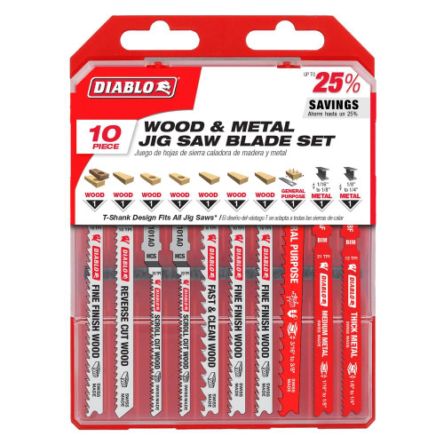 Diablo DJT10S 10pc T-Shank Jig Saw Blades for Wood  and Metal Set