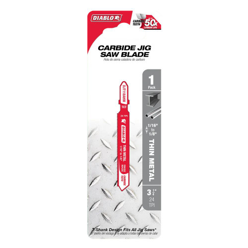Diablo DJT118AHM 3-1/4 inch 24 TPI Carbide T-Shank Jig Saw Blade for Thin Metal