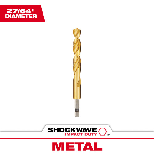 Milwaukee 48-89-4624 SHOCKWAVE 27/64 inch Titanium Drill Bit with RED HELIX