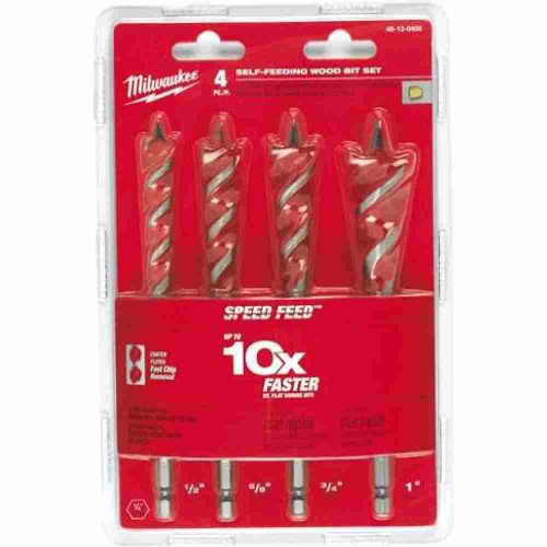 Milwaukee 48-13-0400 SPEED FEED 4pc 6 inch Self-Feeding Wood Bit Set showing in packaging