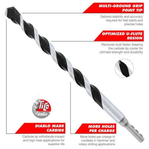 Diablo DMAMM1030 3/16 inch 4 inch x 6 inch Multi-Material Carbide Tipped Hammer Drill Bit