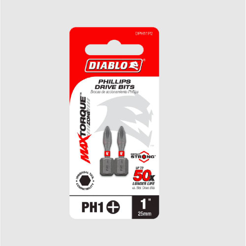 Diablo DPH11P2 1 Inch #1 Phillips Drive Bits - 2pk