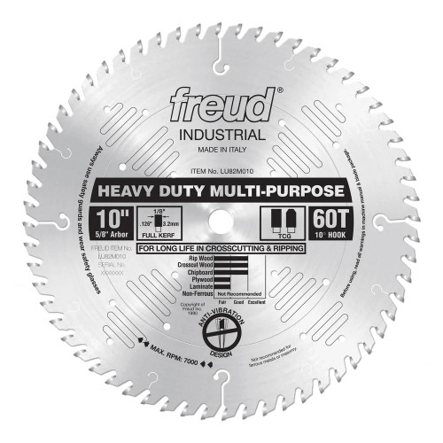 Freud Industrial LU82M010 10 Inch x 60T Heavy-Duty Multi-Purpose Saw Blade