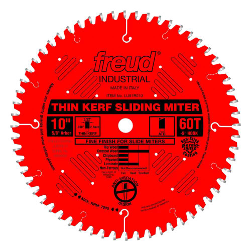 Freud Industrial LU91R010 10 Inch x 60T Thin Kerf Sliding Compound Mitre Saw Blade