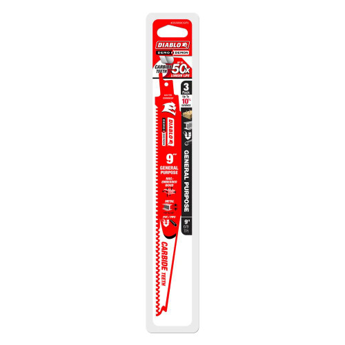 Diablo DS0909CGP3C Demo Demon 9 inch x 6/9 TPI Carbide General Purpose Reciprocating Saw Blades - 3pk