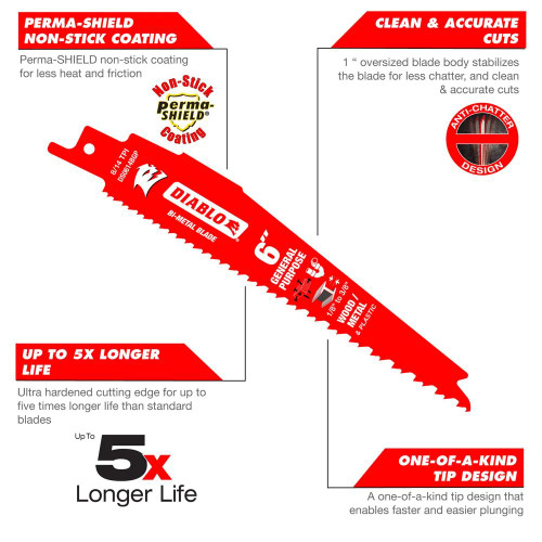 Diablo DS1209CGPC Demo Demon 12 inch x 6/9 TPI Carbide General Purpose Reciprocating Saw Blade
