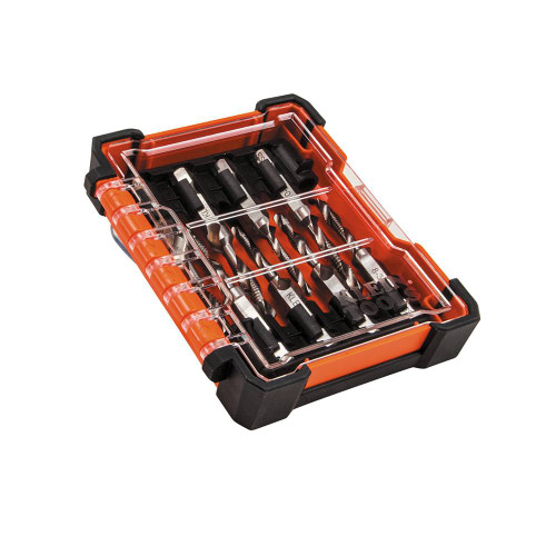Klein Tools 32217 8pc Drill Tap Tool Kit showing bits in sealed and closed case