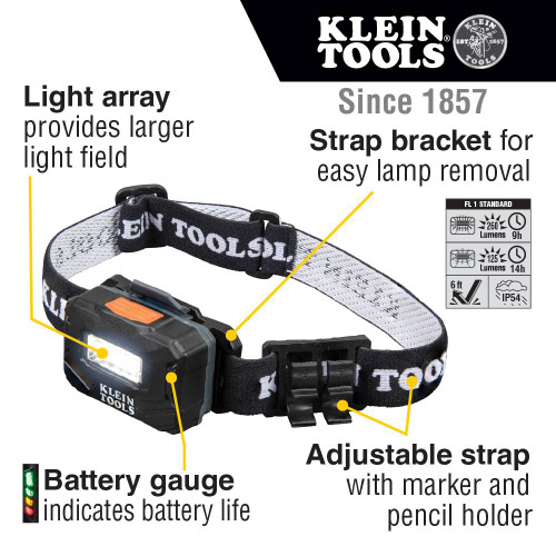 Klein Tools 56049 Rechargeable Light Array 260 Lumen LED Headlamp with Adjustable Strap