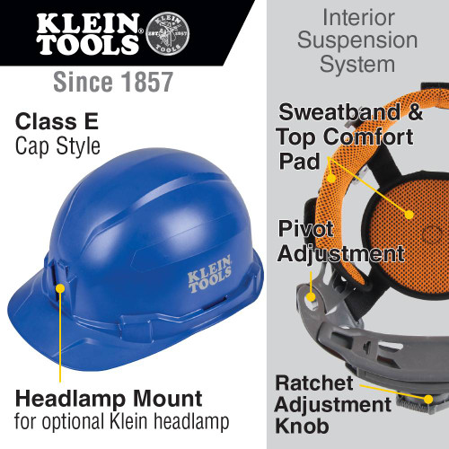 Klein Tools 60248 Blue Non-Vented Cap Style Hard Hat