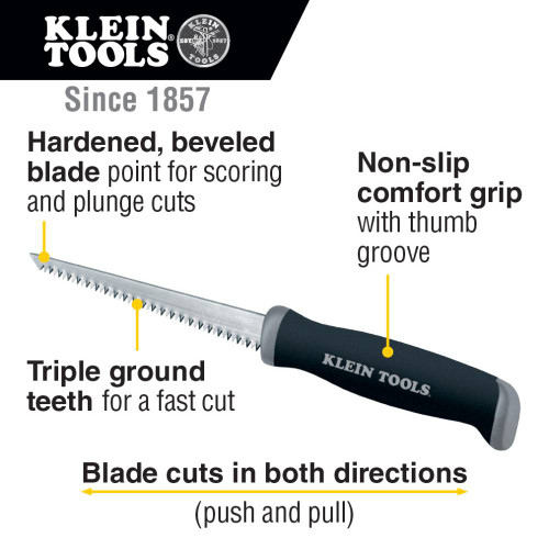 Klein Tools 725 Jab Saw showing features of the jab saw