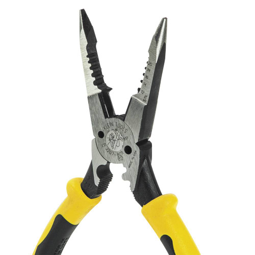 Klein Tools J207-8CR 8-1/2 Inch All-Purpose Needle Nose Pliers with Crimper showing with jaws open
