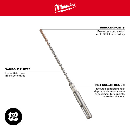 Milwaukee 48-20-7092 3/16 inch  x 4 inch  x 7 inch  with 1/4 inch  Hex 2-Cutter SDS Plus Rotary Hammer Drill Bit