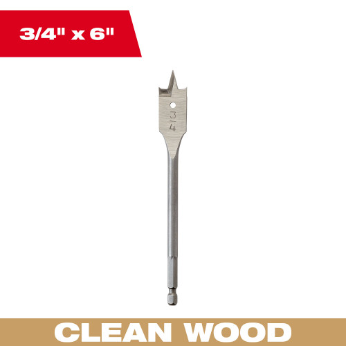 Milwaukee 48-27-0751 3/4 inch x 6 inch Flat Boring Bit