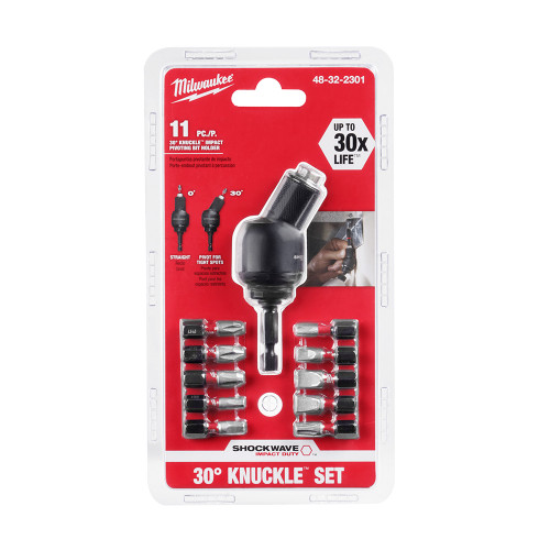 Milwaukee 48-32-2301 11pc SHOCKWAVE Impact Duty 30° KNUCKLE Pivoting Bit Holder Set showing bit holder in packaging