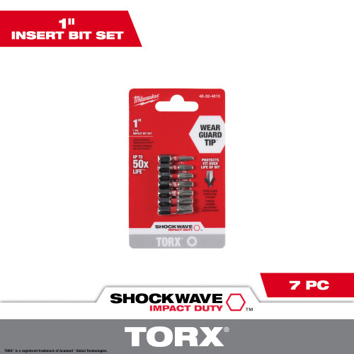 Milwaukee 48-32-4615 7pc SHOCKWAVE Impact Duty 1 inch TORX Insert Bit Set