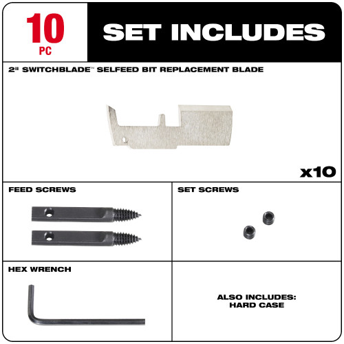 Milwaukee 48-25-5335 2 inch SWITCHBLADE Selfeed Bit Blade Replacement Kit - 10pk