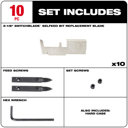 Milwaukee 48-25-5340 2-1/8 inch SWITCHBLADE Selfeed Bit Blade Replacement Kit - 10pk