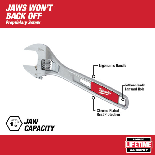 Milwaukee 48-22-7408 8 inch Adjustable Wrench showing with features of the wrench
