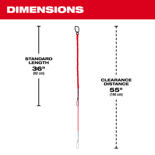 Milwaukee 48-22-8810 10lbs 36 inch Locking Tool Lanyard showing measurement ranges