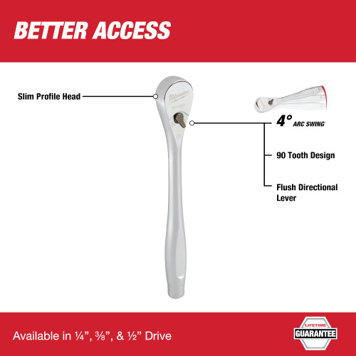 Milwaukee 48-22-9014 1/4-inch Drive Ratchet showing features of the ratchet