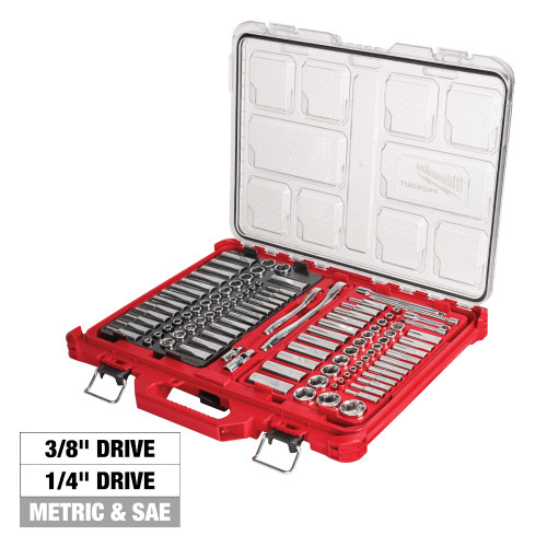 Milwaukee 48-22-9486 106pc Metric  and SAE 1/4-inch and 3/8-inch Drive Ratchet  and Socket Set with PACKOUT Low-Profile Compact Organizer