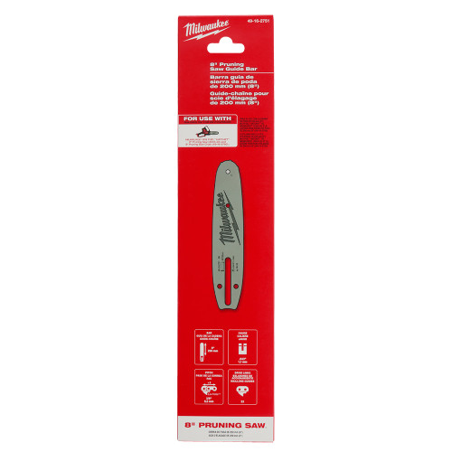 Milwaukee 49-16-2751 8-inch Guide Bar for M18 FUEL HATCHET Pruning Saw showing bar in packaging