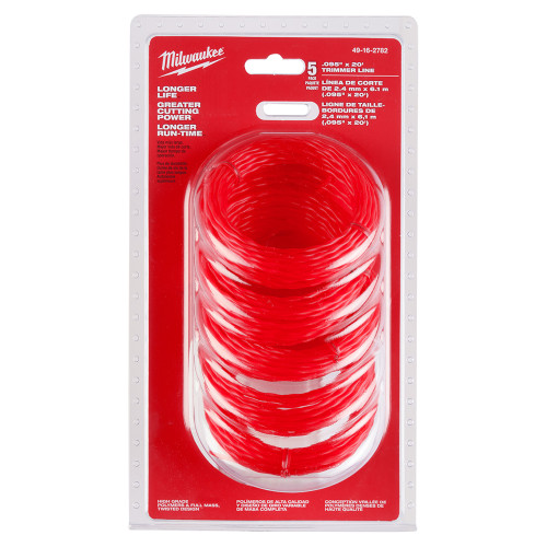 Milwaukee 49-16-2782 .095-inch x 20-feet Twisted Trimmer Line - 5pk showing trimmer line in packaging