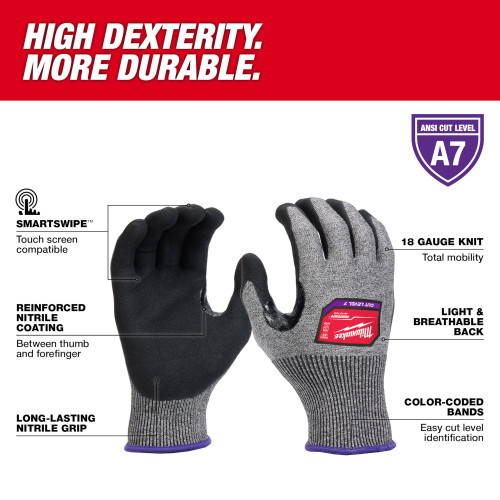 Milwaukee 48-73-7012 Cut Level 7 High Dexterity Nitrile Dipped Gloves - Large