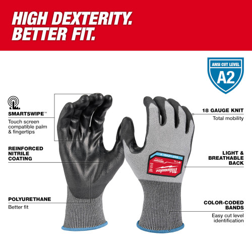 Milwaukee 48-73-8722 Cut Level 2 High Dexterity Polyurethane Dipped Gloves - Large