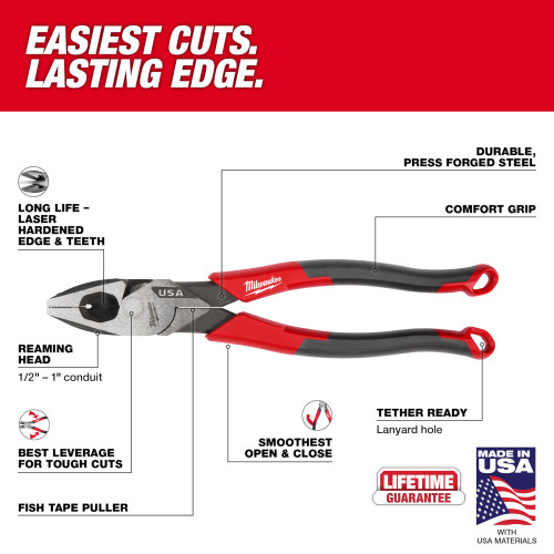 Milwaukee MT550 9 inch Lineman foots Comfort Grip Pliers