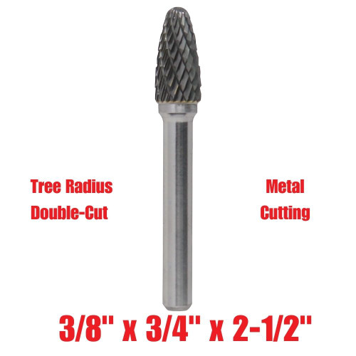 Truwerx 53512 3/8-inch x 3/4-inch x 2-1/2-inch Tree Radius Double-Cut Metal Cutting Carbide Rotary Burr