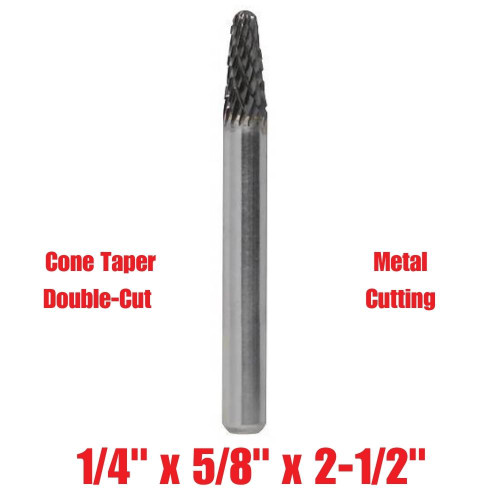 Truwerx 53521 1/4-inch x 5/8-inch x 2-1/2-inch Cone Taper Double-Cut Metal Cutting Carbide Rotary Burr