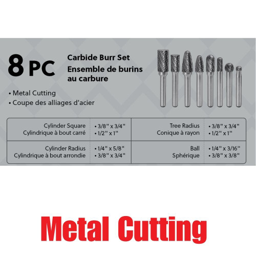 Truwerx 53540 8 piece Metal Cutting Carbide Rotary Burr Set