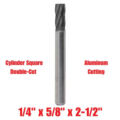 Truwerx 53551 1/4-inch x 5/8-inch x 2-1/2-inch Cylinder Square Double-Cut Aluminum Cutting Carbide Rotary Burr