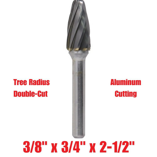 Truwerx 53562 3/8-inch x 3/4-inch x 2-1/2-inch Tree Radius Double-Cut Aluminum Cutting Carbide Rotary Burr