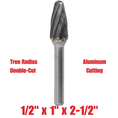 Truwerx 53563 1/2-inch x 1-inch x 2-1/2-inch Tree Radius Double-Cut Aluminum Cutting Carbide Rotary Burr
