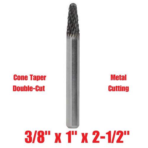 Truwerx 53522 3/8-inch x 1-inch x 2-1/2-inch Cone Taper Double-Cut Metal Cutting Carbide Rotary Burr