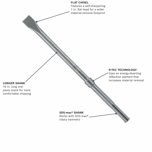 Bosch HS1903 1 inch x 16 inch SDS Max R-Tec Flat Chisel