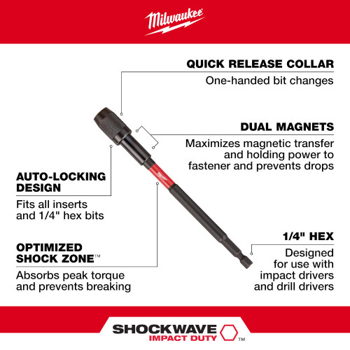 Milwaukee 48-32-4533 SHOCKWAVE Impact Duty 12 Inch Locking Bit Holder